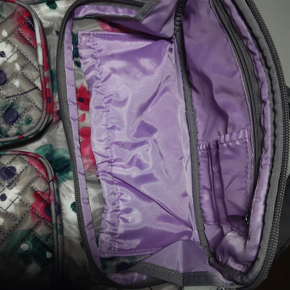Lug Mini Puddle Jumper Travel Bag Tote Crossbody Gray Floral Pocket Storage - Picture 8 of 12